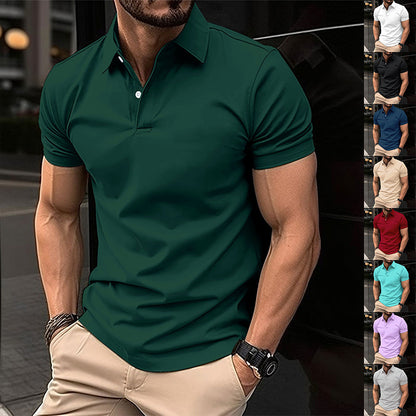 Men's Summer Solid Color Short Sleeve Polo Shirt - Button Lapel Top