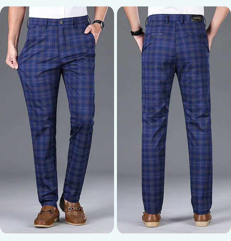 Checkered Elastic Straight Leg Casual Pants