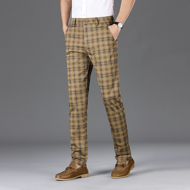 Checkered Elastic Straight Leg Casual Pants