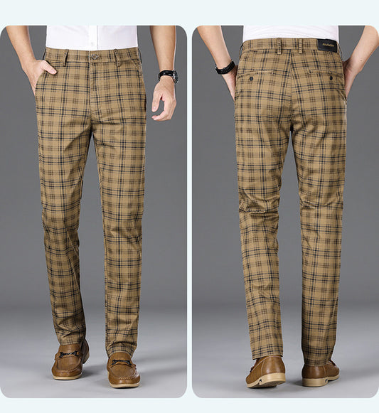 Checkered Elastic Straight Leg Casual Pants