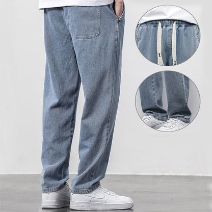 Men's Summer Loose Wide Leg Jeans - Elastic Waist Pants