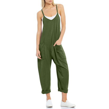 Women's Pocketed Spaghetti Strap Knitted Jumpsuit