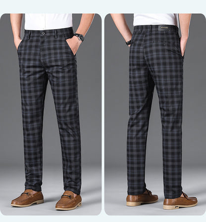 Checkered Elastic Straight Leg Casual Pants