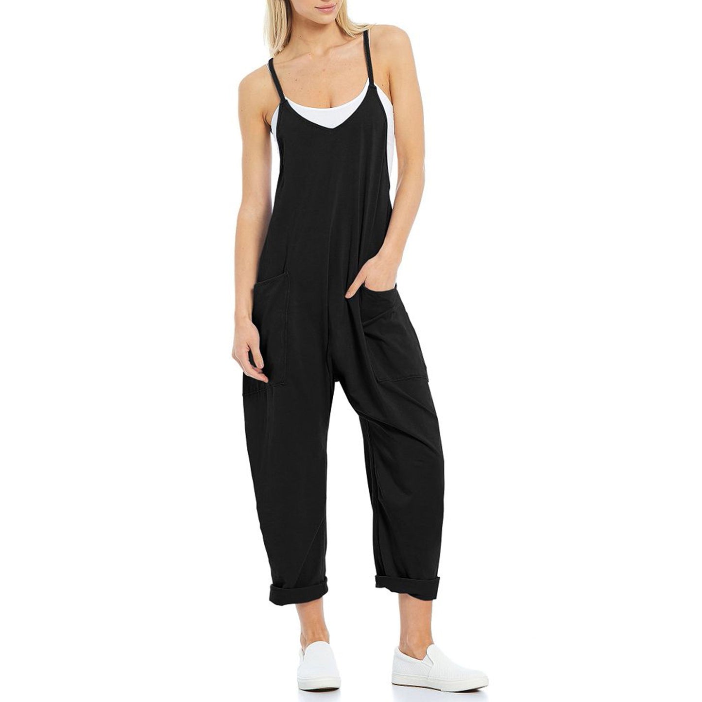 Women's Pocketed Spaghetti Strap Knitted Jumpsuit