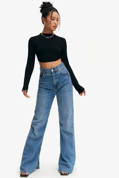 Women's Long Sleeve Backless Crop Top