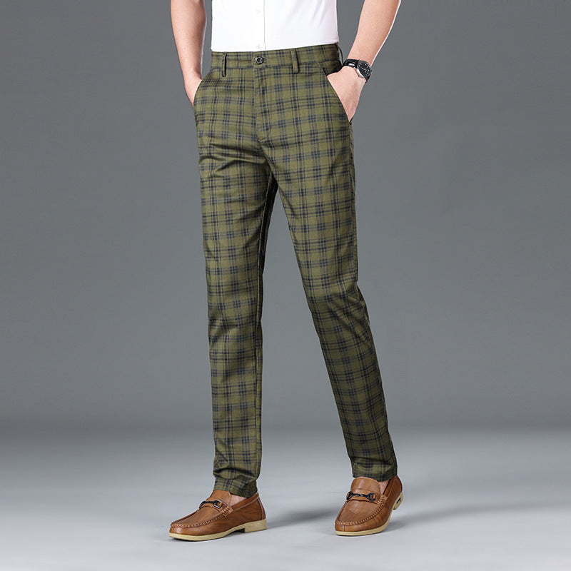 Checkered Elastic Straight Leg Casual Pants