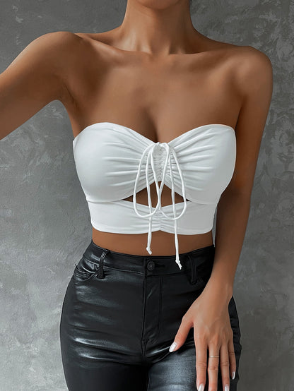 Women's Crop Tube Top with Adjustable Tie Strings