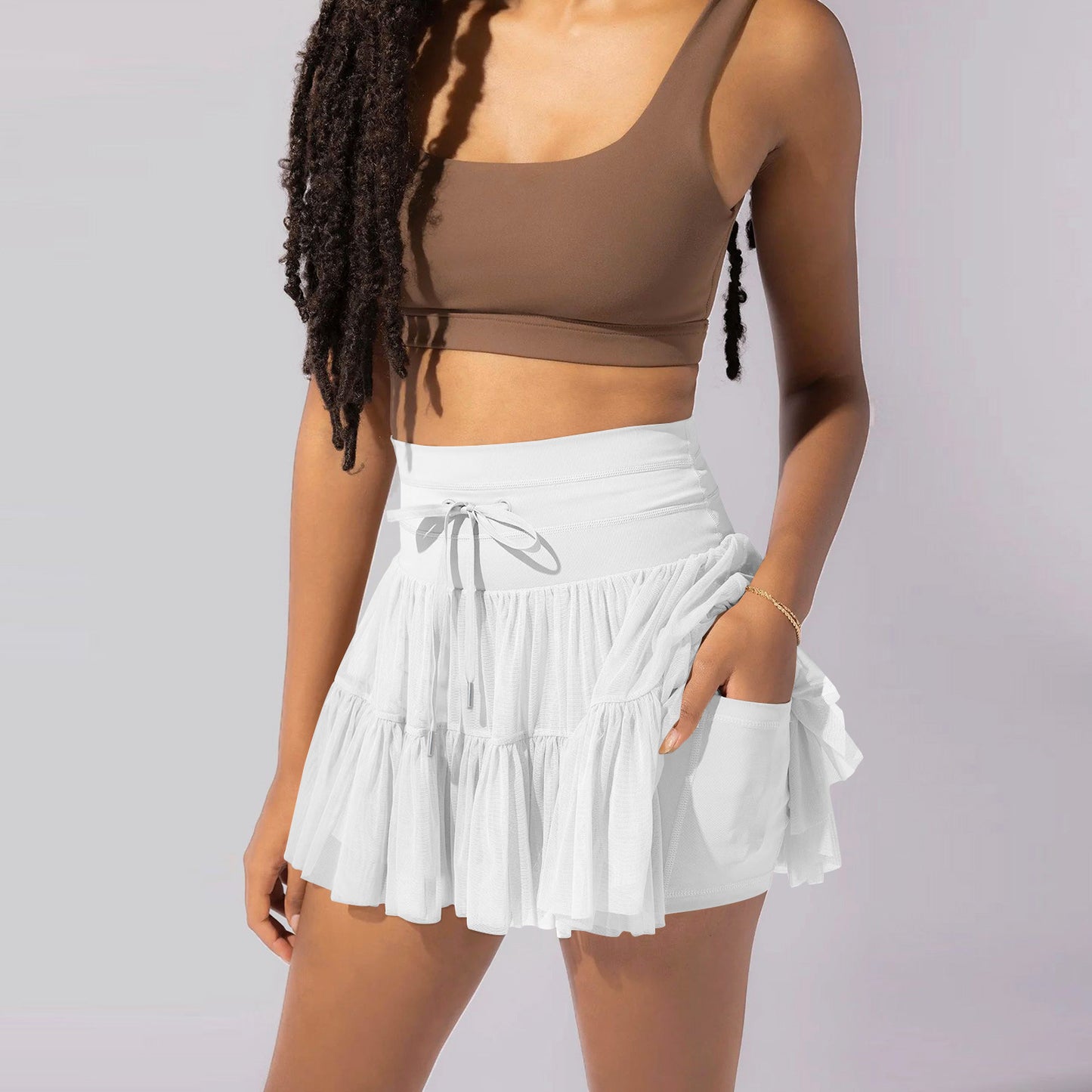 High Waist Lace-Up Sports Skirt with Shorts