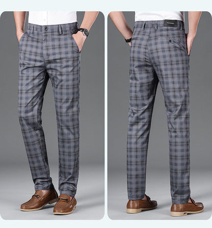 Checkered Elastic Straight Leg Casual Pants