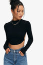 Women's Long Sleeve Backless Crop Top