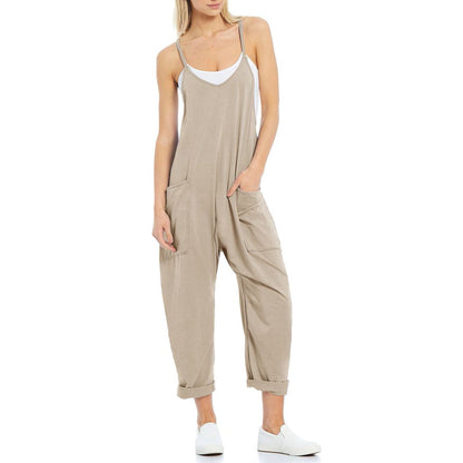 Women's Pocketed Spaghetti Strap Knitted Jumpsuit