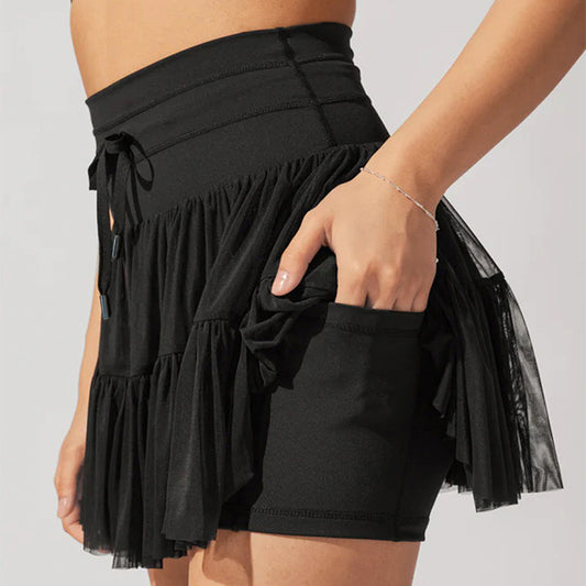 High Waist Lace-Up Sports Skirt with Shorts