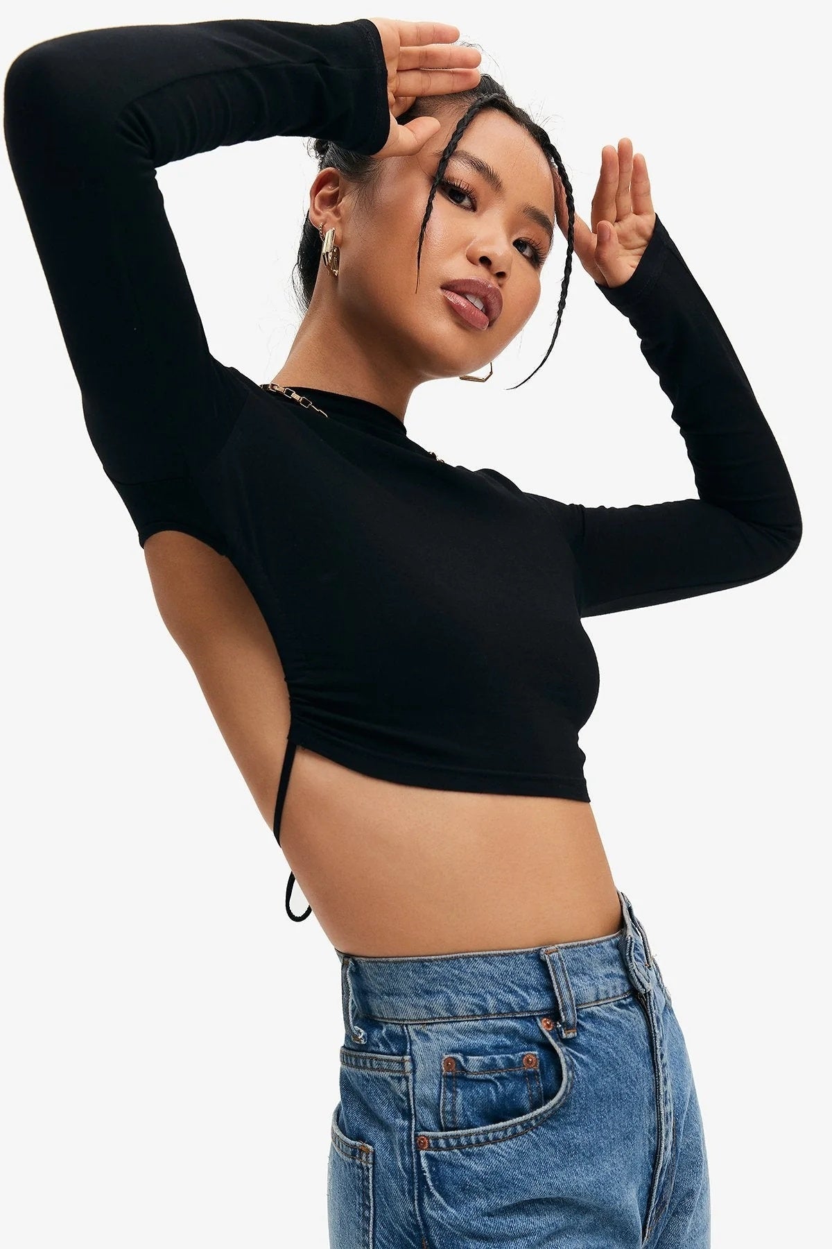 Women's Long Sleeve Backless Crop Top