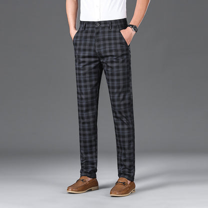 Checkered Elastic Straight Leg Casual Pants