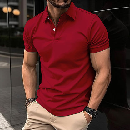 Men's Summer Solid Color Short Sleeve Polo Shirt - Button Lapel Top