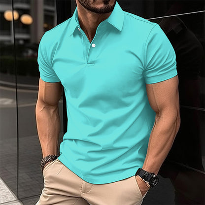 Men's Summer Solid Color Short Sleeve Polo Shirt - Button Lapel Top