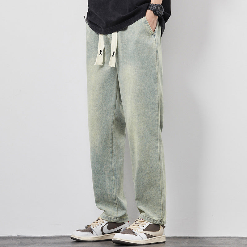 Men's Summer Loose Wide Leg Jeans - Elastic Waist Pants