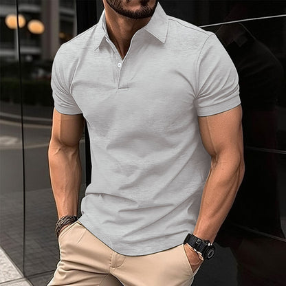 Men's Summer Solid Color Short Sleeve Polo Shirt - Button Lapel Top