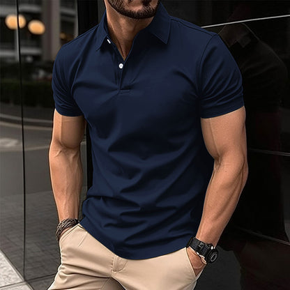 Men's Summer Solid Color Short Sleeve Polo Shirt - Button Lapel Top