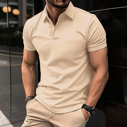 Men's Summer Solid Color Short Sleeve Polo Shirt - Button Lapel Top