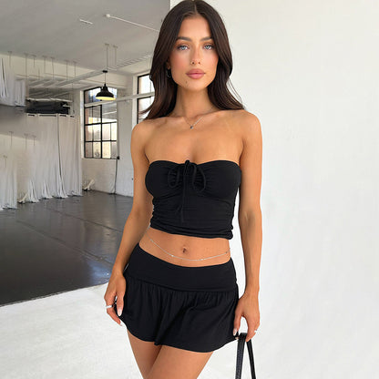 Women's Sleeveless Tube Top and Pleated Skirt Set