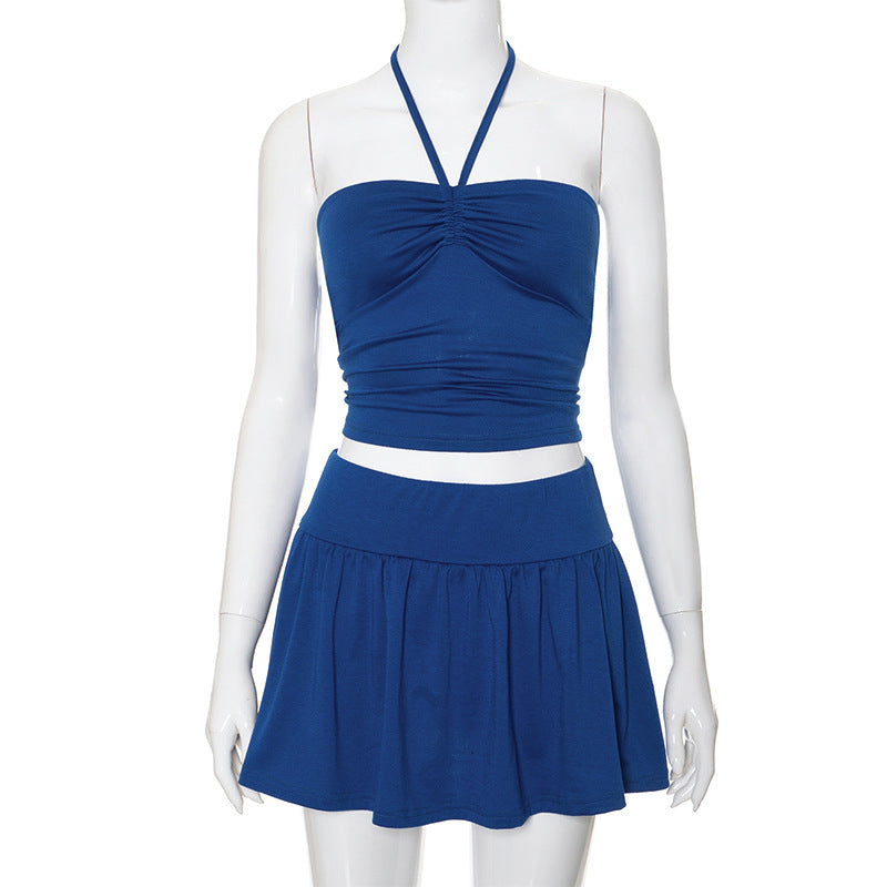 Women's Sleeveless Tube Top and Pleated Skirt Set