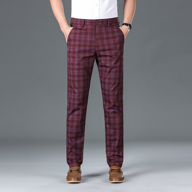 Checkered Elastic Straight Leg Casual Pants