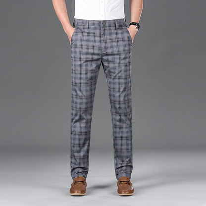 Checkered Elastic Straight Leg Casual Pants