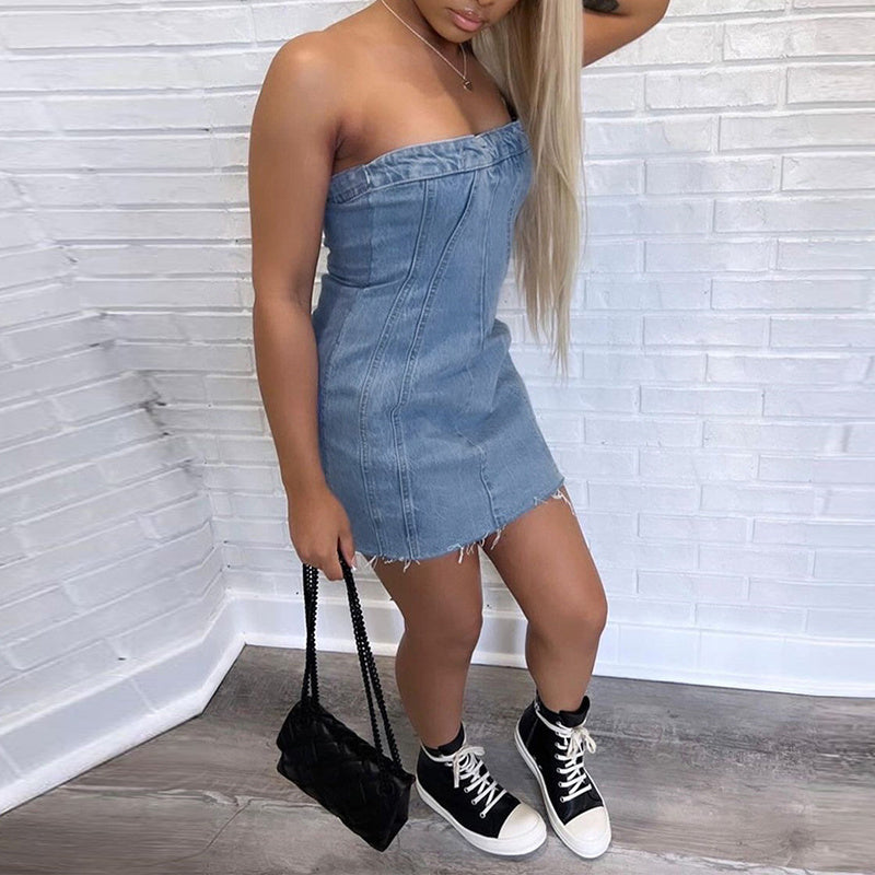 Backless Tube Denim Summer Dress for Women