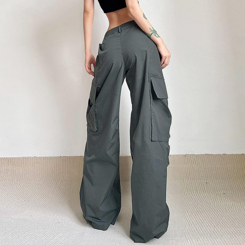 Irregular Pocket Design Crinkled Wide-Leg Casual Mopping Pants