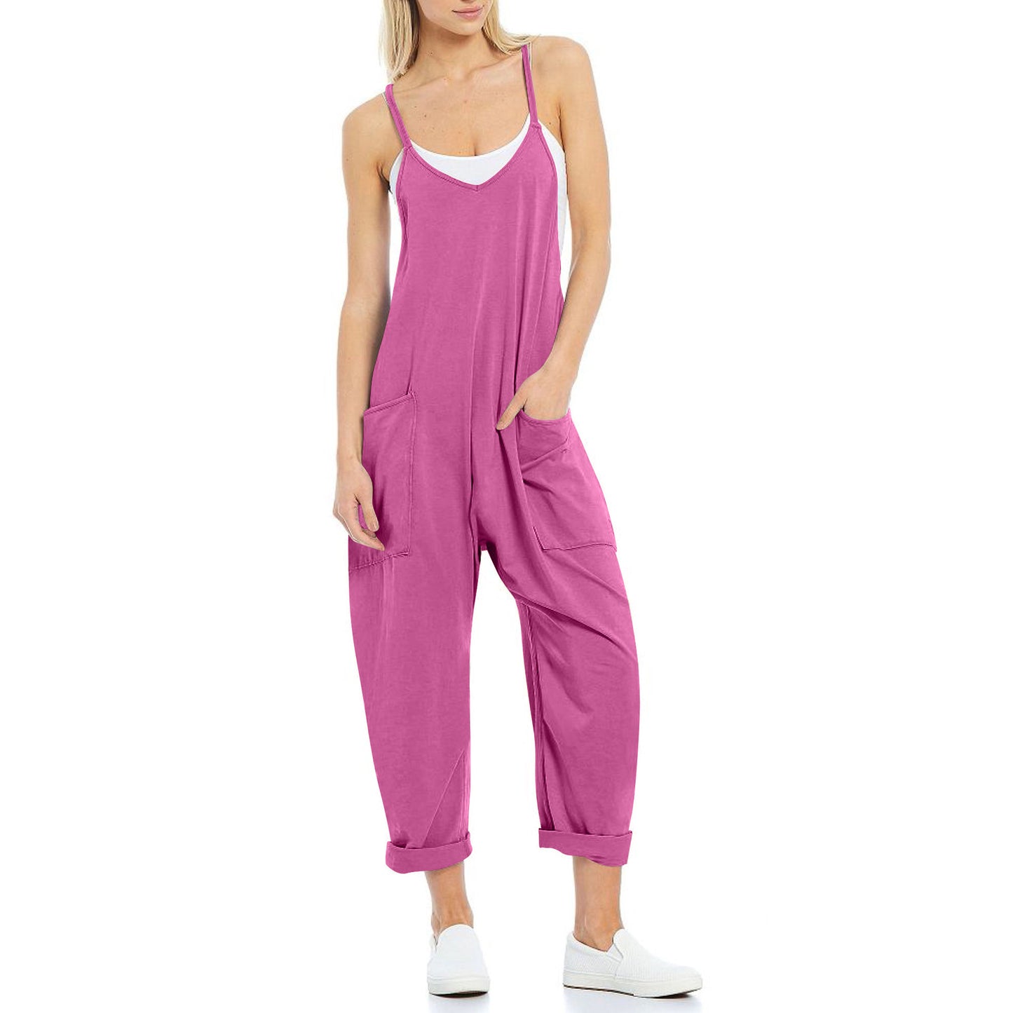 Women's Pocketed Spaghetti Strap Knitted Jumpsuit