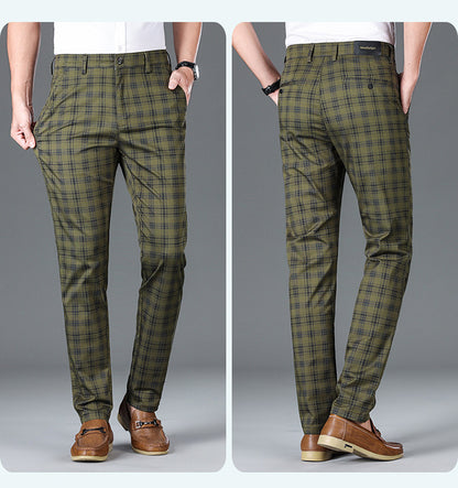 Checkered Elastic Straight Leg Casual Pants