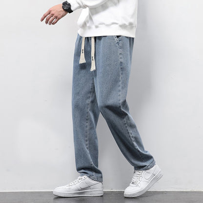 Men's Summer Loose Wide Leg Jeans - Elastic Waist Pants