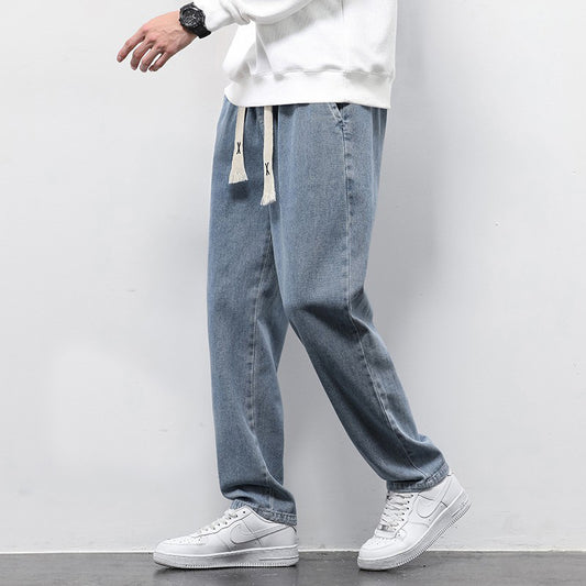 Men's Summer Loose Wide Leg Jeans - Elastic Waist Pants