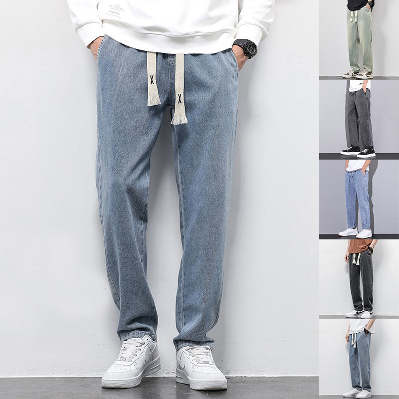 Men's Summer Loose Wide Leg Jeans - Elastic Waist Pants