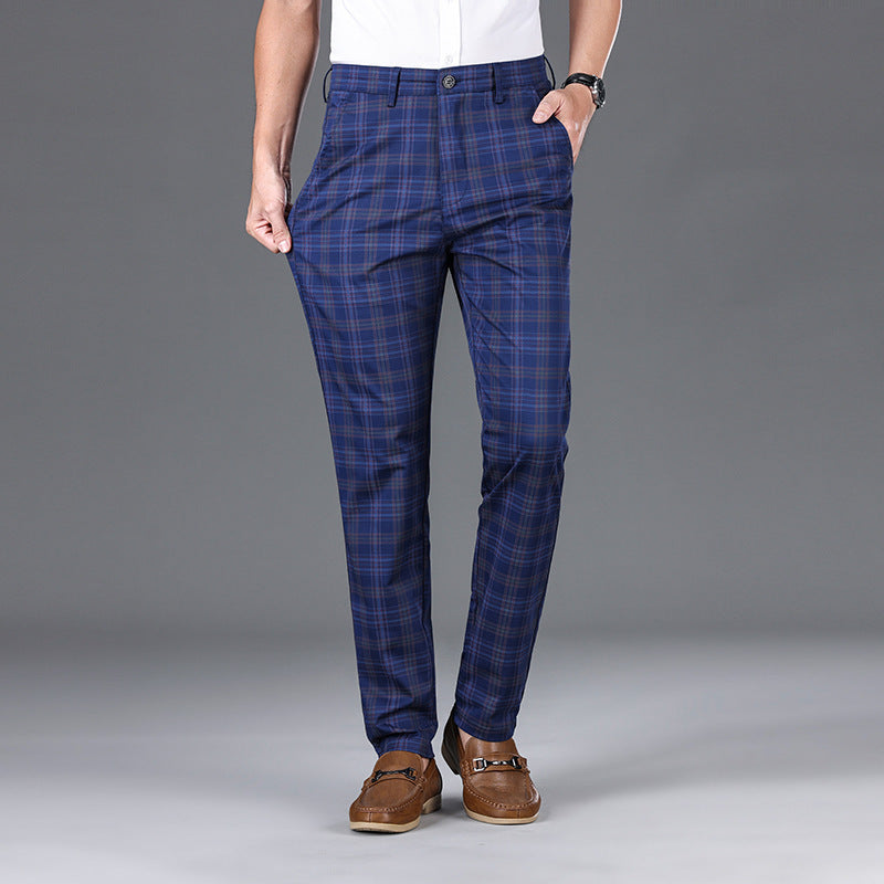 Checkered Elastic Straight Leg Casual Pants