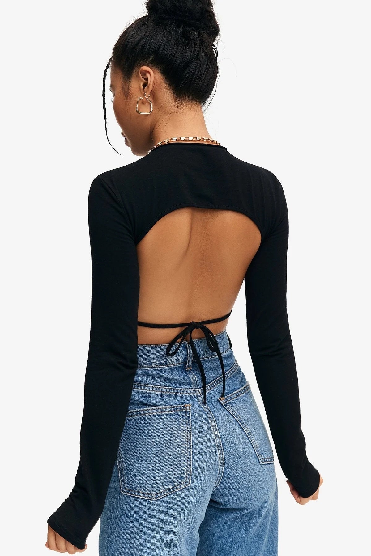 Women's Long Sleeve Backless Crop Top