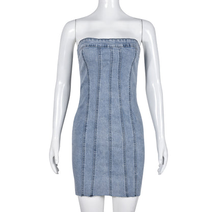 Backless Tube Denim Summer Dress for Women